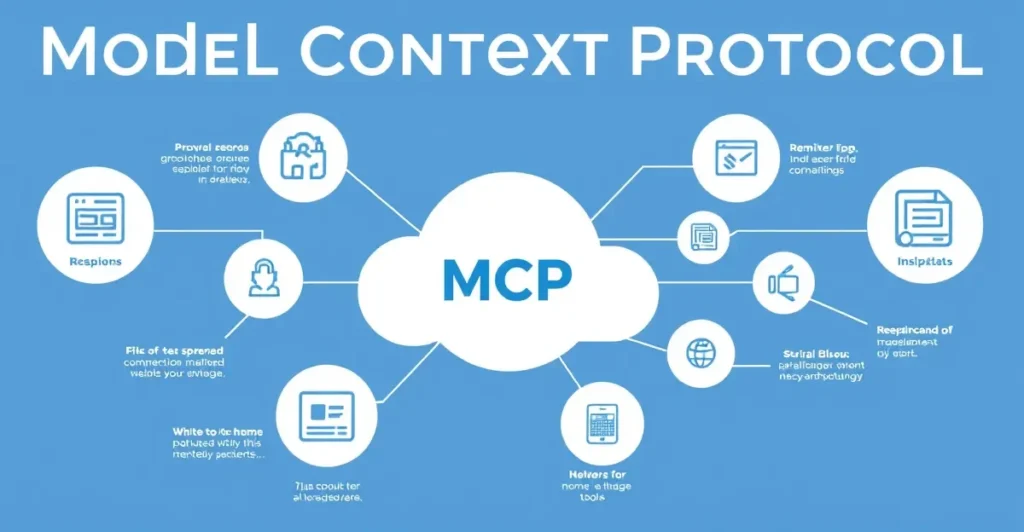Model Context Protocol MCP explained infographic showing AI assistant bridging to multiple applications and tools