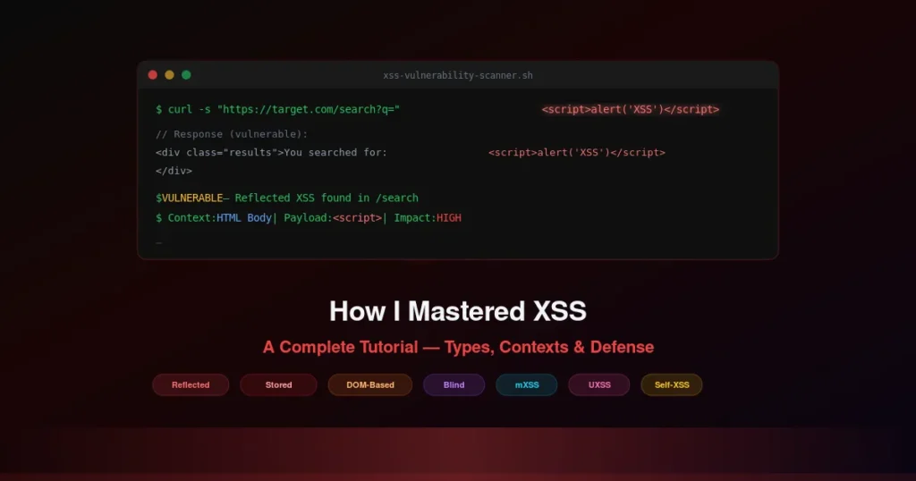 Overview of the complete XSS tutorial covering reflected, stored, and DOM-based cross-site scripting with defenses