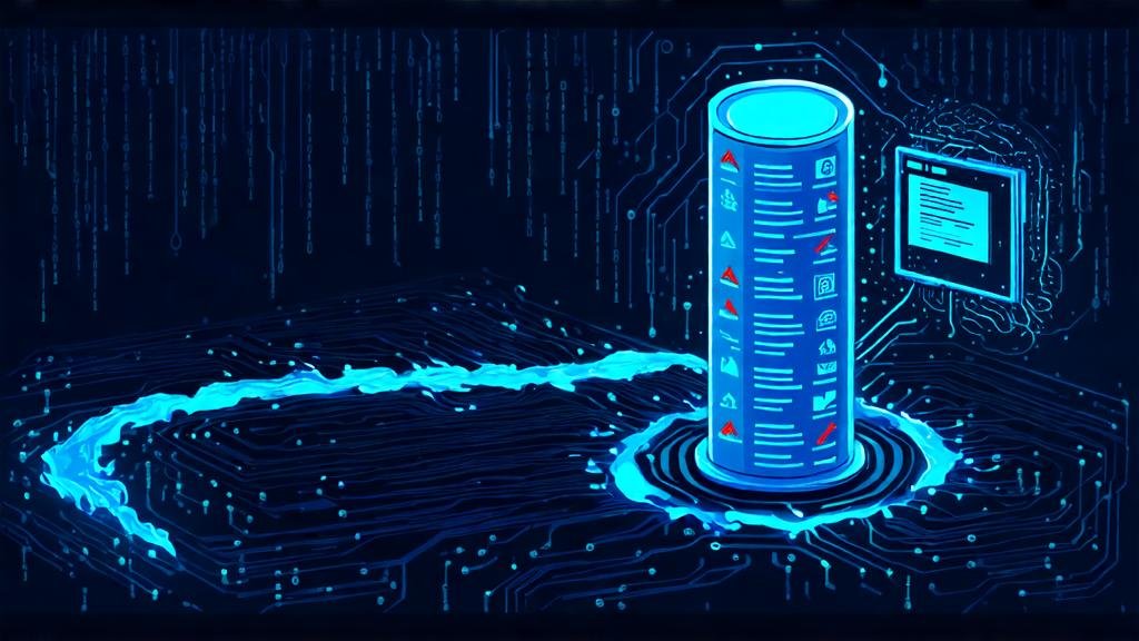 Red poisoned documents injected into a blue stream of clean documents feeding a RAG vector database and AI model - RAG security and knowledge base poisoning attack concept