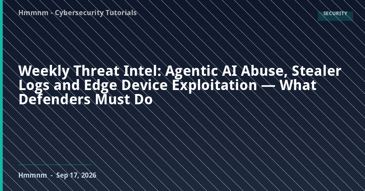 Read more about the article Weekly Threat Intel: Agentic AI Abuse, Stealer Logs and Edge Device Exploitation — What Defenders Must Do This Week