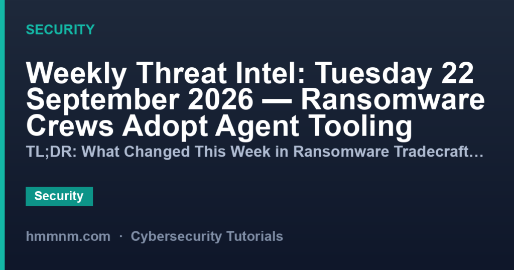Weekly Threat Intel: Tuesday 22 September 2026 — Ransomware Crews Adopt Agent Tooling