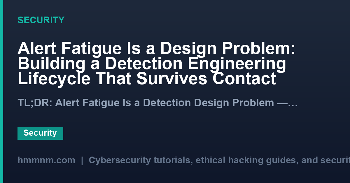 Alert Fatigue Is a Design Problem: Building a Detection Engineering Lifecycle That Survives Contact